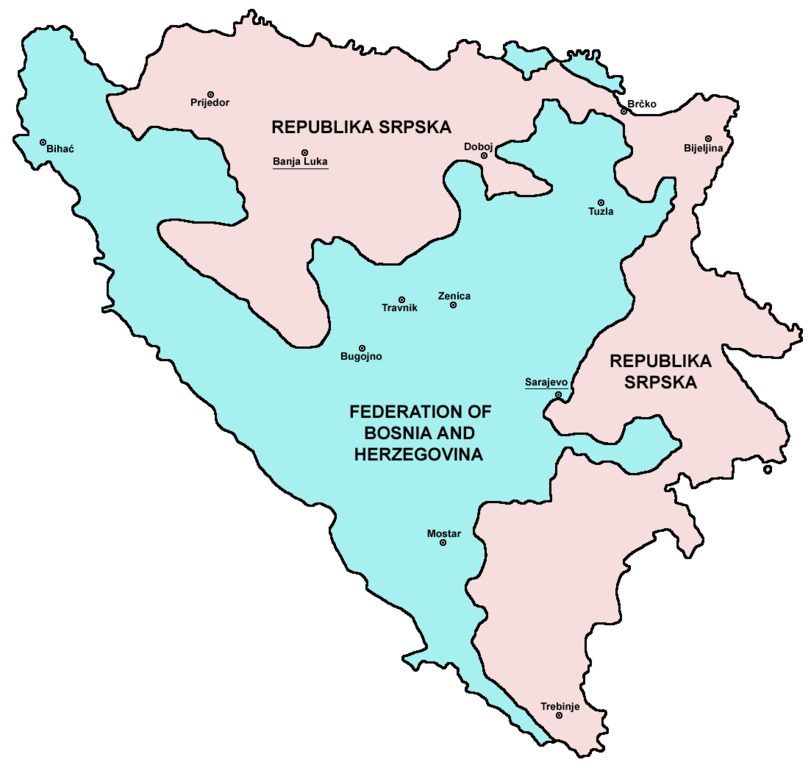 Political division of Bosnia and Herzegovina in 1995, after Dayton Agreement.